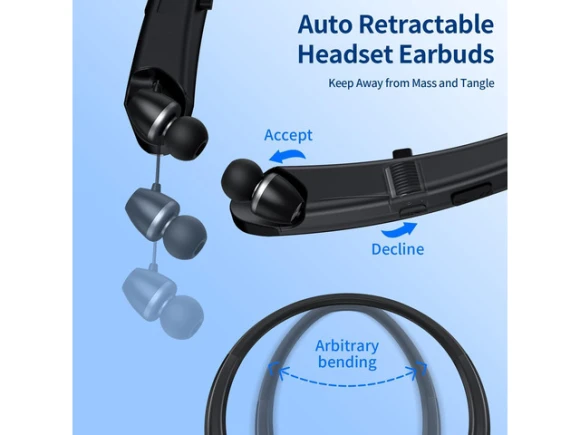 Bluetooth Neckband Headphones with Retractable Earbuds — Wireless Earbuds, Generic Logic, Inc.