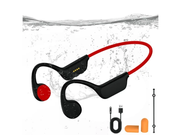 Red Bone-Conduction Swimming Headphones — Wireless Earbuds, Generic Logic, Inc.