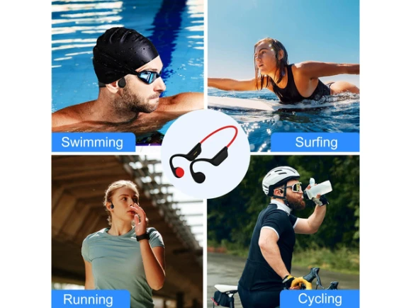 Red Bone-Conduction Swimming Headphones — Wireless Earbuds, Generic Logic, Inc.