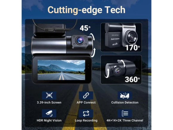 3-Channel 4K Car Dash Camera with 64GB SD Card — Dash Cam, Generic Logic, Inc.