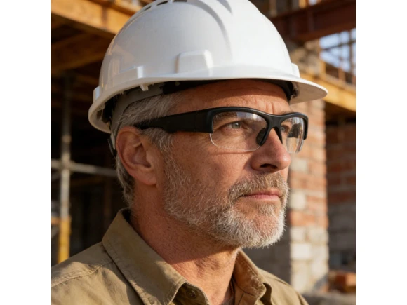 Bluetooth safety glasses with audio headphones and microphone — Smart Glasses, Generic Logic, Inc.