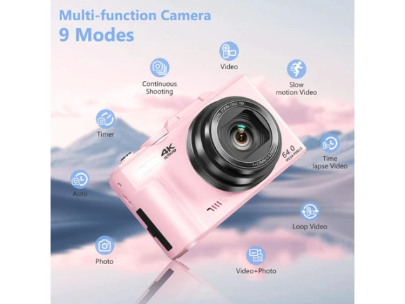 64MP Digital Camera with 18X Zoom and 180° Flip Screen — Digital Cameras & Camcorders, Generic Logic, Inc.