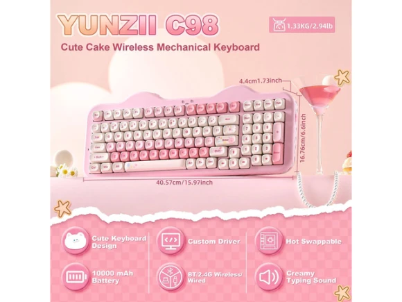 Pink Mechanical Keyboard — Bluetooth Keyboard, YUNZII