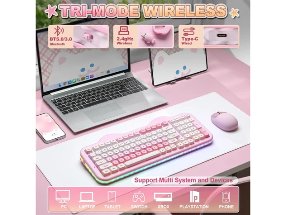 Pink Mechanical Keyboard — Bluetooth Keyboard, YUNZII
