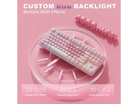 Pink Tenkeyless Wireless Mechanical Keyboard — Bluetooth Keyboard, YUNZII