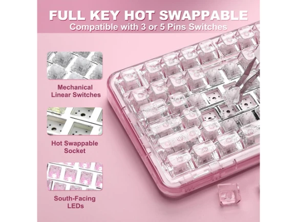 Pink Wireless Mechanical Keyboard — Bluetooth Keyboard, YUNZII