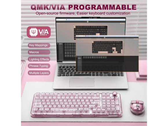 Pink Wireless Mechanical Keyboard — Bluetooth Keyboard, YUNZII