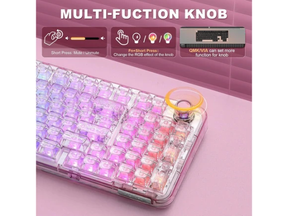 Pink Wireless Mechanical Keyboard — Bluetooth Keyboard, YUNZII