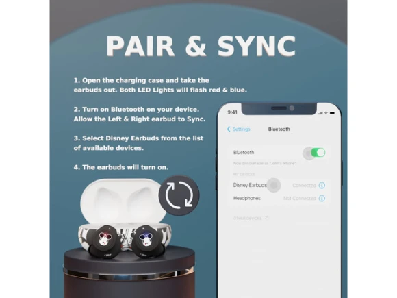 Bluetooth earbuds with charging case — Wireless Earbuds, Disney