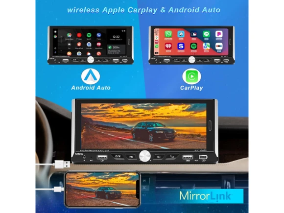 Single-DIN Car Radio with 6.9-Inch IPS Touchscreen — Car Infotainment System, Generic Logic, Inc.