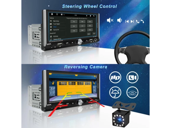 Single-DIN Car Radio with 6.9-Inch IPS Touchscreen — Car Infotainment System, Generic Logic, Inc.