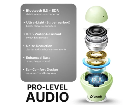 Air Invisible Wireless Earbuds, Sage Green — Wireless Earbuds, VionB