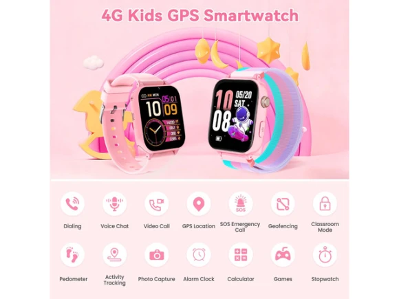 4G Kids Smartwatch Phone, Pink, Includes SIM Card — Kids Smart Watch, Generic Logic, Inc.