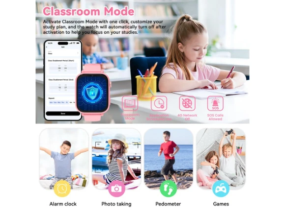 4G Kids Smartwatch Phone, Pink, Includes SIM Card — Kids Smart Watch, Generic Logic, Inc.