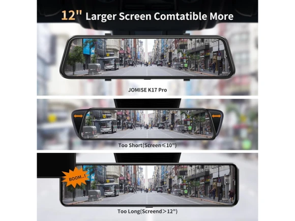 12-Inch Mirror Dash Cam with 64GB Card — Dash Cam, JOMISE