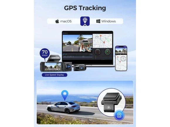 3-Channel Dash Cam with 64GB Card — Dash Cam, AZDOME