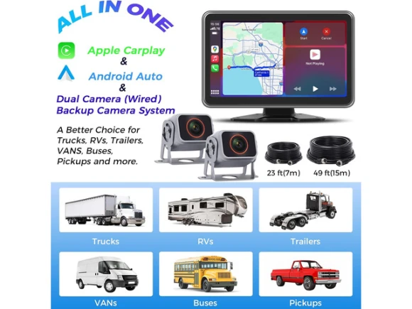 Wired Backup Camera System with 10-inch Touchscreen Monitor — Backup Camera, WESTWAY