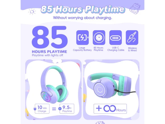 Kids Bluetooth Headphones, Purple — Wireless Earbuds, Generic Logic, Inc.