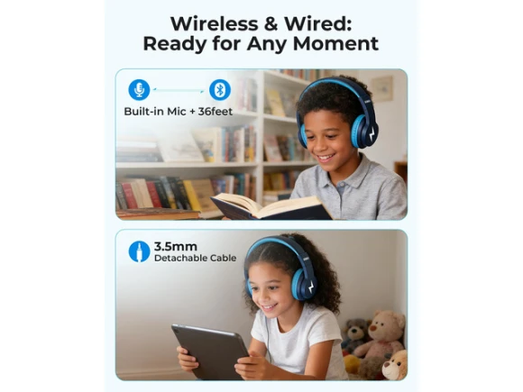 Dark Blue Kids Bluetooth Headphones — Wireless Earbuds, Generic Logic, Inc.