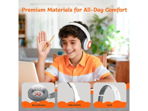 Bluetooth headphones, White Orange — Wireless Earbuds, Generic Logic, Inc.