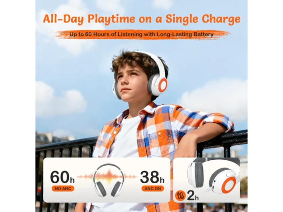 Bluetooth headphones, White Orange — Wireless Earbuds, Generic Logic, Inc.
