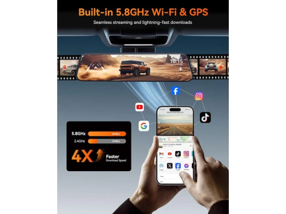 12-Inch Mirror Dash Camera with Included 32GB Card and GPS — Dash Cam, WOLFBOX