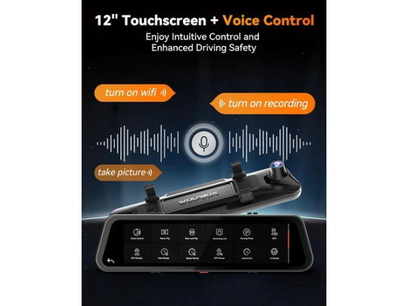 3-Channel Mirror Dash Cam, Bumper Version, Includes 256GB Card and GPS — Dash Cam, WOLFBOX