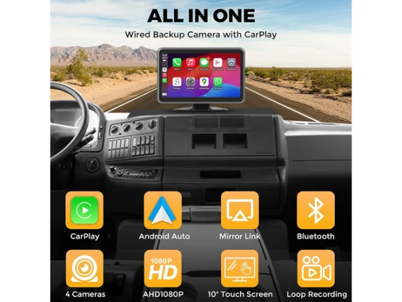 4-Channel Backup Camera Dash Cam System with 10-inch Touchscreen — Dash Cam, ilepo