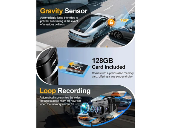 4K 360° Dash Camera with 128GB Card — Dash Cam, ilepo