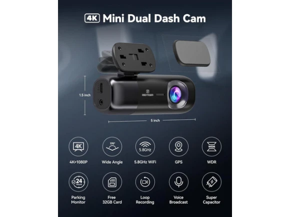 4K Front and 1080P Rear Dash Camera — Dash Cam, REDTIGER