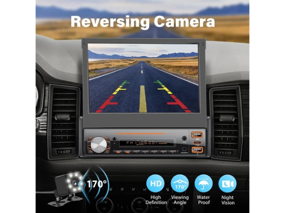 7-Inch Flip-Out Touchscreen Single DIN Car Stereo — Car Infotainment System, ilepo