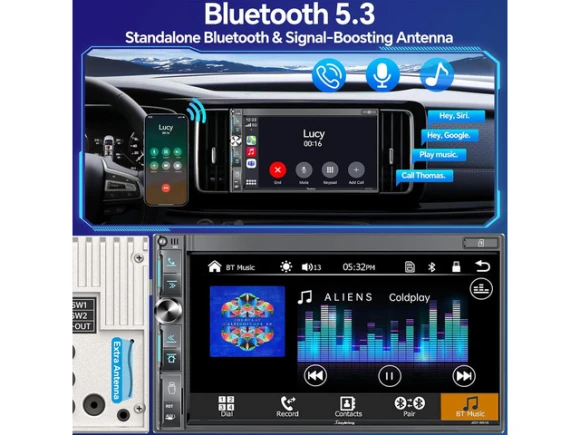Double-DIN Car Stereo with 7-Inch Touchscreen — Car Infotainment System, SJoyBring