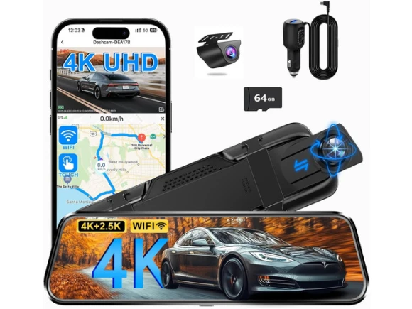 Dual Mirror Dash Camera, 4K Front and 2.5K Rear — Dash Cam, ilepo