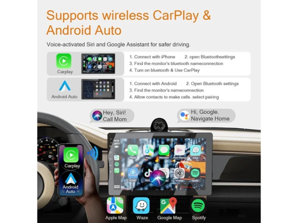 Single-DIN Car Stereo with 10.1-Inch Rotatable Screen — Car Infotainment System, ilepo