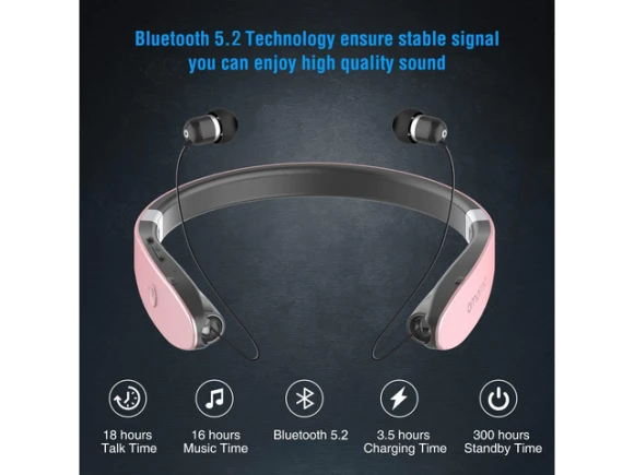 Foldable Bluetooth Neckband Headphones with Retractable Earbuds — Wireless Earbuds, Generic Logic, Inc.