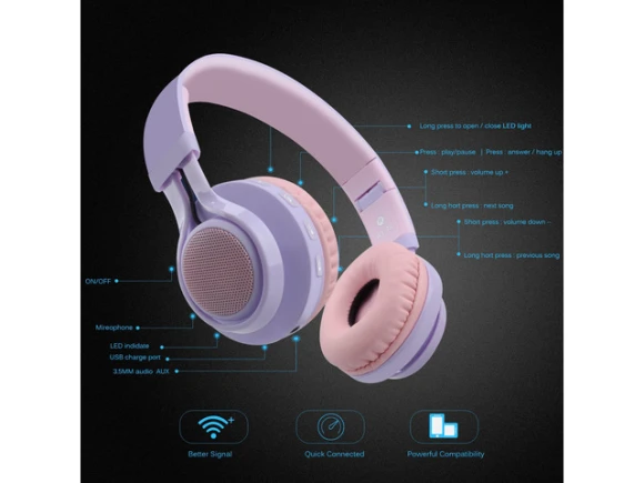 Kids Bluetooth Headphones, Purple — Wireless Earbuds, Generic Logic, Inc.