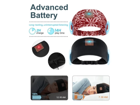 Sleeping headphones, 2 pieces, Black & Pattern Red — Wireless Earbuds, Generic Logic, Inc.