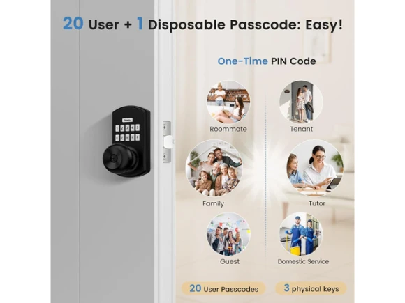 Matte Black Keypad Door Knob Lock — Smart Lock, STARWELL