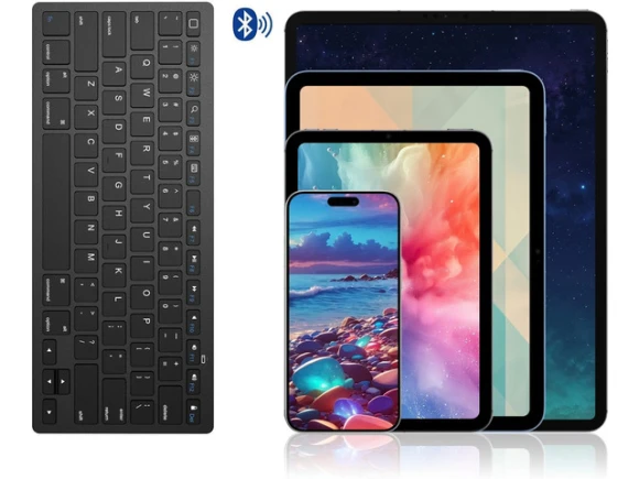 Black Bluetooth Keyboard for iPad, iPad Pro, iPad Air, iPad Mini, and iPhone — Bluetooth Keyboard, OMOTON