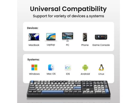 100% Full-Size Wireless Mechanical Keyboard — Bluetooth Keyboard, Kisnt