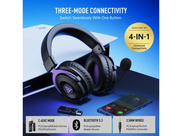 Wireless Gaming Headset with Microphone, Purple — Wireless Earbuds, EKSA