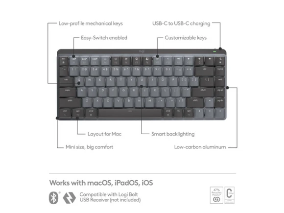 Wireless mechanical keyboard, Space Grey — Bluetooth Keyboard, Logitech