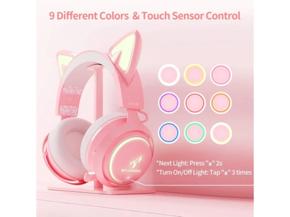Pink Wireless Cat-Ear Gaming Headphones — Wireless Earbuds, EASARS