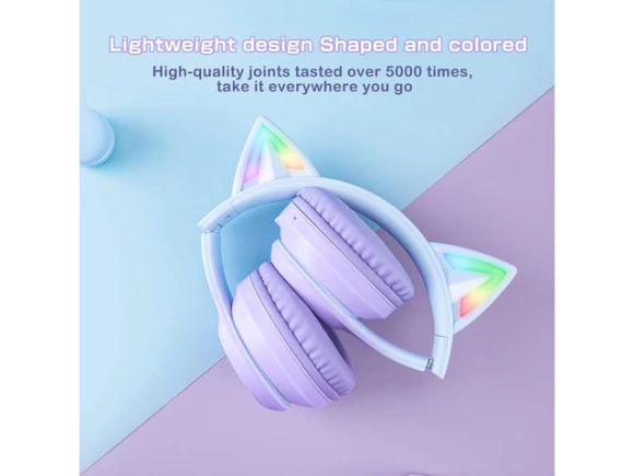 Purple Cat Ear Headphones — Wireless Earbuds, STARWELL