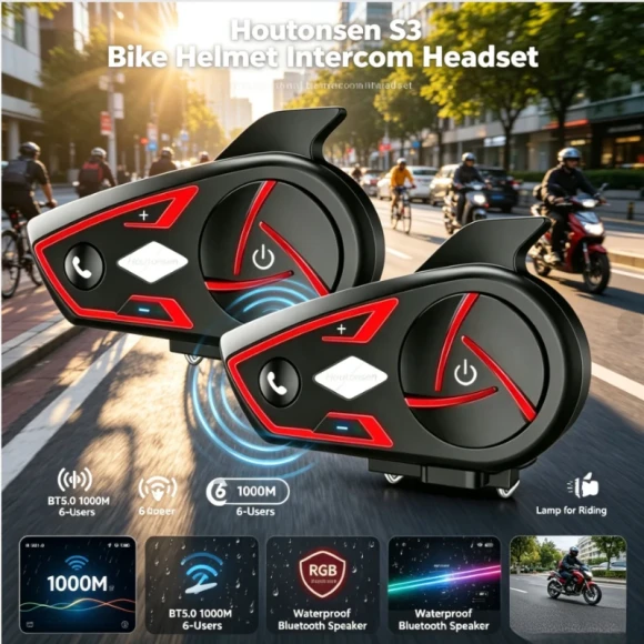 Bluetooth Headset for a Bike Helmet — Wireless Earbuds, Houtonsen