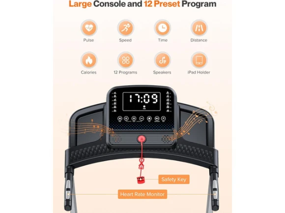 Foldable Treadmill with Incline, Bluetooth Speaker and App & Voice Control — Connected Equipment, TAURKENAM