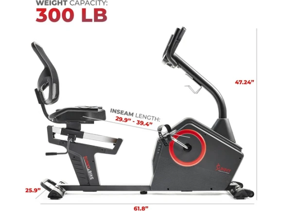 Smart Recumbent Exercise Bike — Connected Equipment, Sunny Health & Fitness