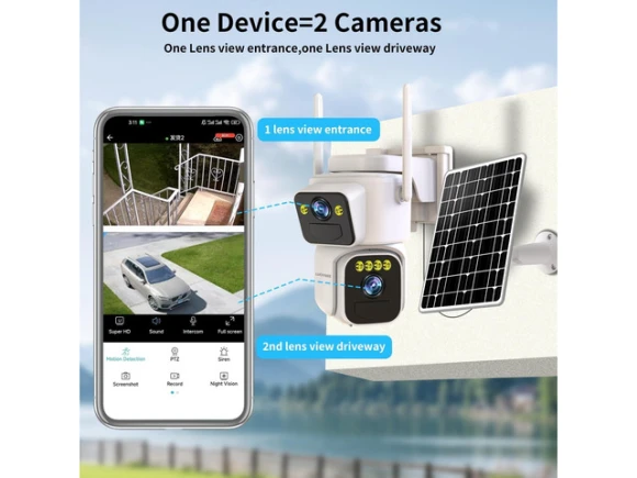Solar Outdoor Security Camera with Dual Lens — Security Camera, TAURKENAM
