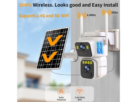 Solar Outdoor Security Camera with Dual Lens — Security Camera, TAURKENAM