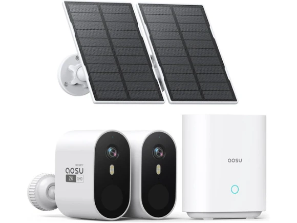 Solar Security Camera Kit, 2 Cameras — Security Camera, AOSU
